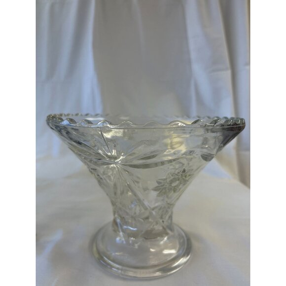 Vintage Clear Pressed Punch Bowl Stand/Glass Vase With Star of David Design - Picture 1 of 2